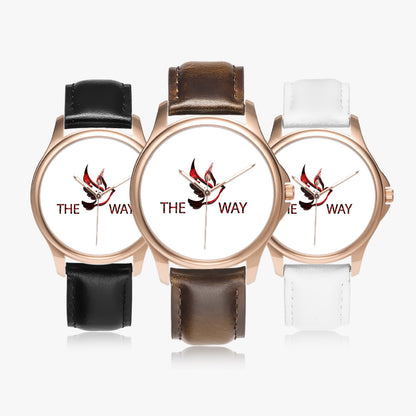 RED WAY 148. Stylish Classic Leather Strap Quartz Watch (Rose Gold)