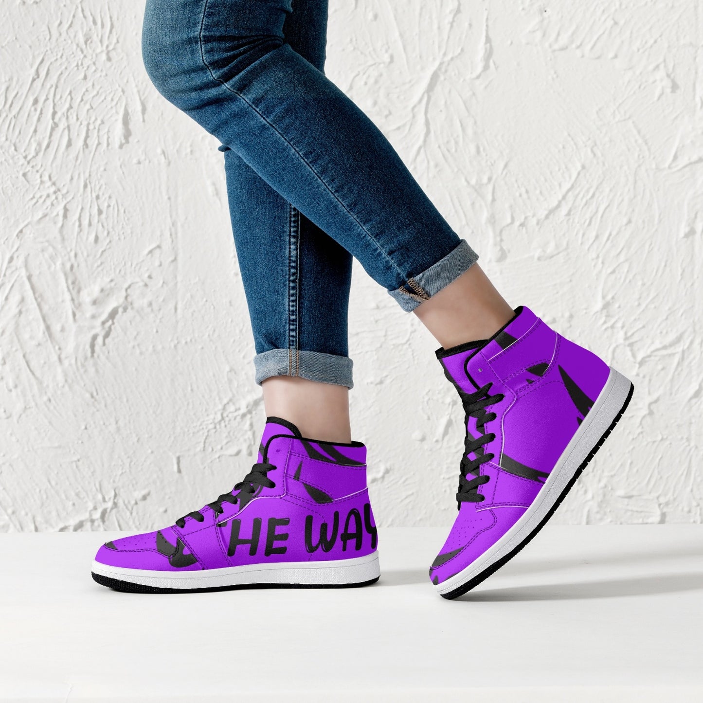 Purp Wings High-Top Leather Sneakers - White / Black