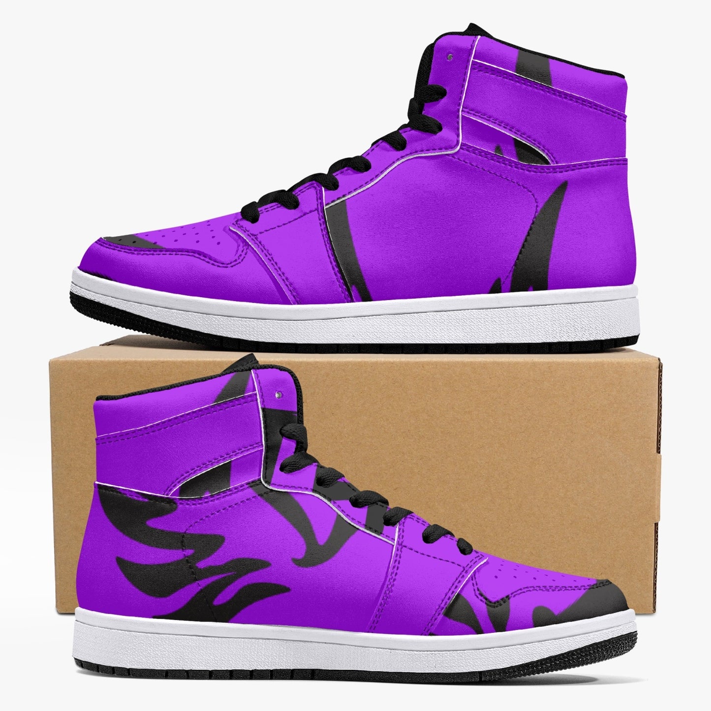 Purp Wings High-Top Leather Sneakers - White / Black